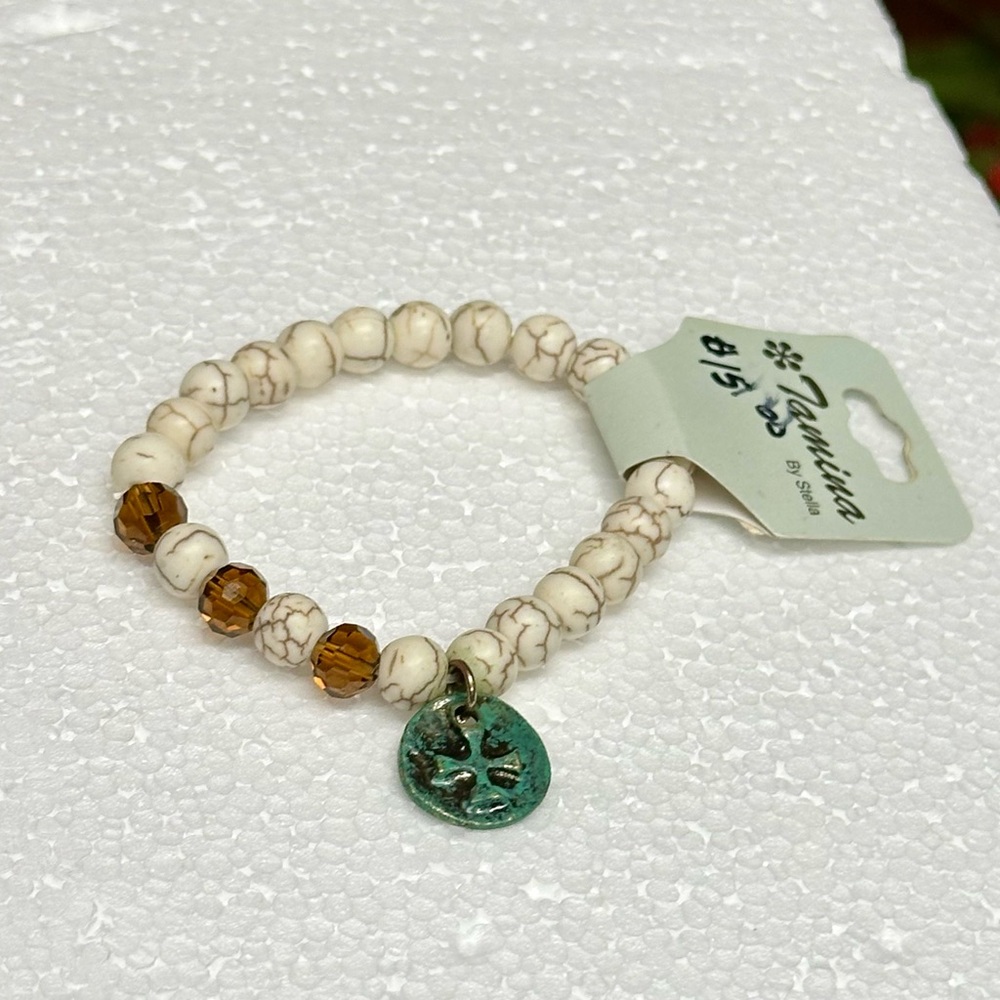 Jasmine Beaded Bracelet with Green Charm